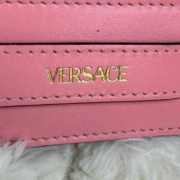 Versace Pink Nylon Leather La Greca Signature Embroidered Medusa Strap - Picture 6 of 13